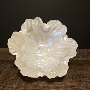 Vintage Flower Glass Iridescent White Decorative Bowl